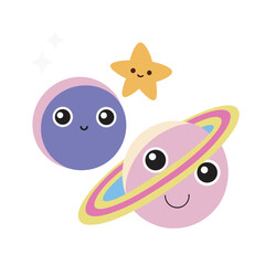 Cute Planets And Stars Smiling Brightly