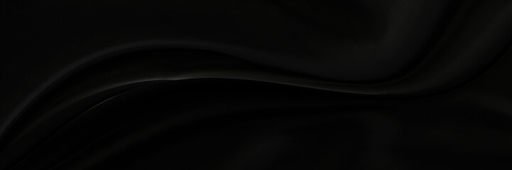 Black gray satin dark fabric texture luxurious shiny that is abstract silk cloth panorama background with patterns soft waves blur beautiful.