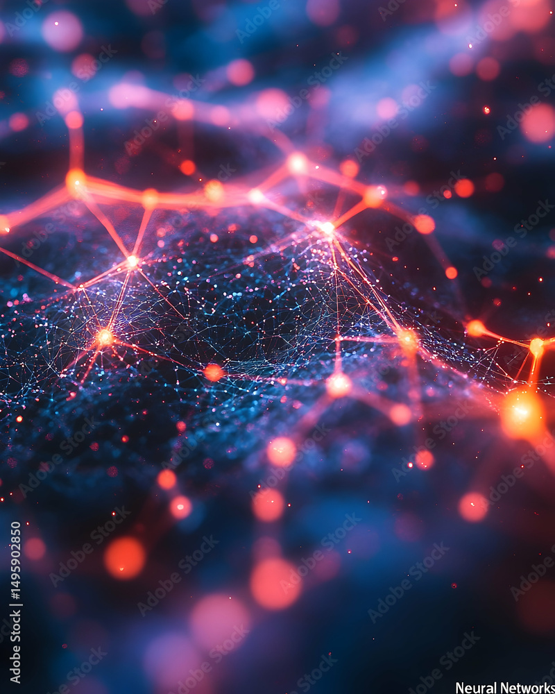 Poster interconnected network of glowing points.