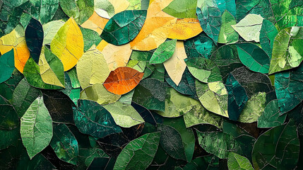 A vibrant mosaic of leaf shapes and colors.