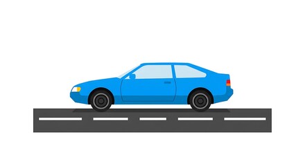 Blue Coupe Driving on Asphalt Road Illustration