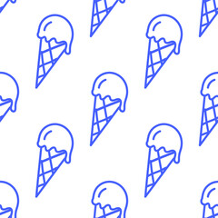 A fun blue seamless pattern with line art ice cream. Banner, wallpaper, wrapping paper, textile, notebook cover, packaging template.