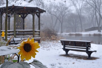 Frozen Sunflower in Snowy Park Varient 3