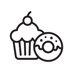 a black outline vector of a cupcake with donut.eps