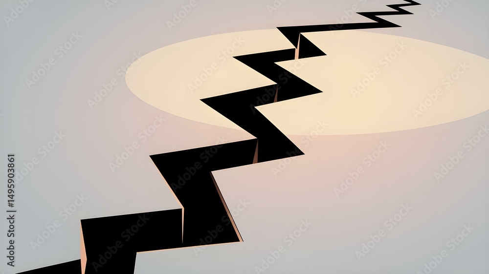 Poster zigzag crack on light surface with glowing light effect - abstract disruption texture