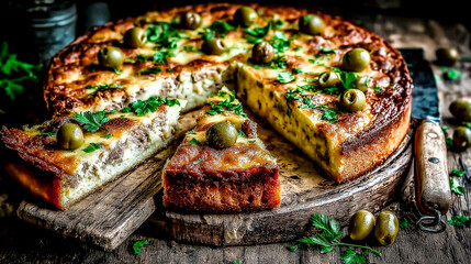 Pastel de Choclo - traditional Chilean corn pie made with ground corn, meat, onions, olives, and hard-boiled eggs, an approximate version of traditional serving