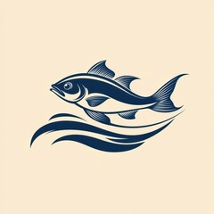 Fish illustration swimming in waves captured in a minimalist design with a modern touch