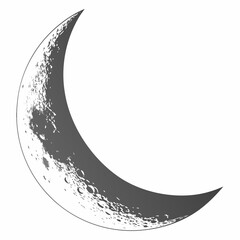 Crescent moon illustration detailed surface texture night sky celestial body