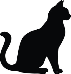 Black Cat Silhouette Sitting Profile View