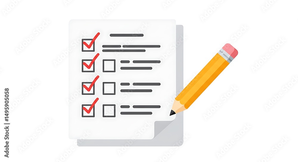 Poster checklist with pencil marking done tasks on paper