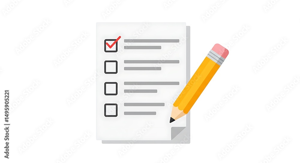 Poster completing checklist with pencil mark showing task completion