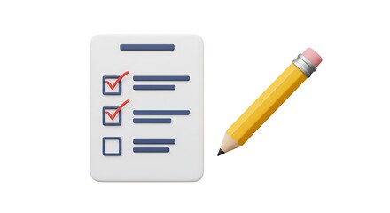 Completing Checklist with Pencil on White Background