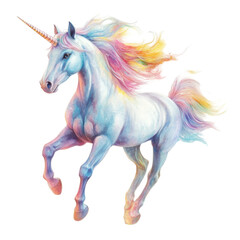 Colorful Unicorn with Flowing Mane in a Whimsical Setting on transparent background
