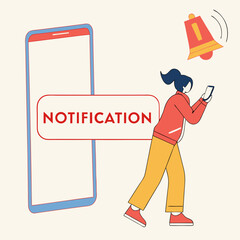 Woman checking smartphone notification alert bell