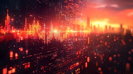 Futuristic blockchain powered exchange with holographic data visualizations