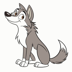 Obraz premium Cartoon wolf sitting. Vector illustration isolated on white background. Side view.