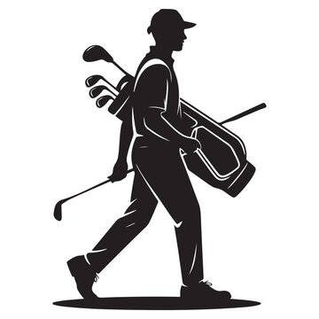 recommend clip art: Golf Caddie Silhouette Carrying Golf Clubs Golfing Occupation Illustration Vector black silhouette. with white background