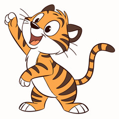 Happy cartoon tiger cub standing. Cute tiger. Vector illustration isolated on white background. Side view.