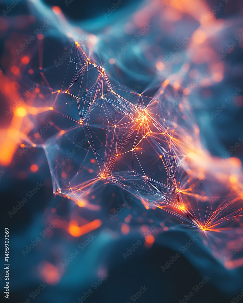 Poster abstract network design with vibrant glowing points.