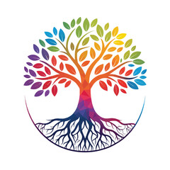 abstract tree with colorful flowers
