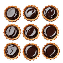 Assorted Chocolate Tartlets: Delicious Mini Pastries with Smooth Dark Chocolate Ganache on a Crisp Crust on transparent background