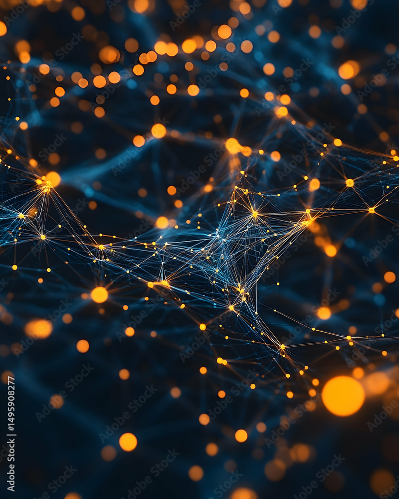 Poster abstract network design with glowing points and lines.