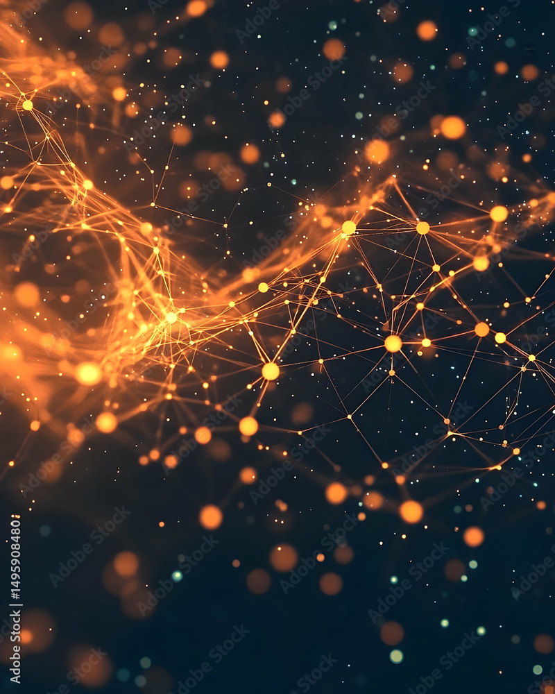 Poster abstract network design with glowing connections.