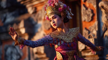 Graceful Balinese dancer in traditional costume