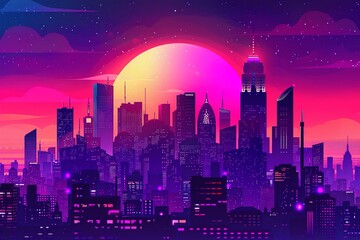 Futuristic Cityscape at Night with Purple and Pink Lights Varient 1