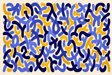 Obraz premium Colorful abstract design with flowing blue, yellow, and black shapes, creating a lively visual flow