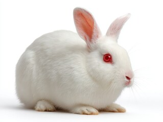 albino white fur red eyes rabbit breed isolated on white