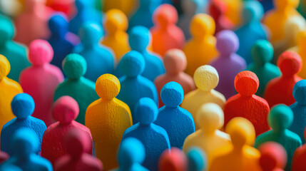 Colorful painted group of people wooden figures, diversity concept. Edited Ai
