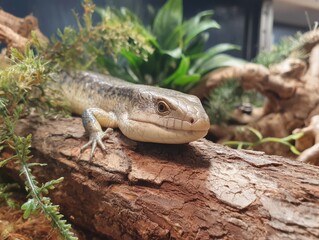blue tongue skink lizard in terrarium