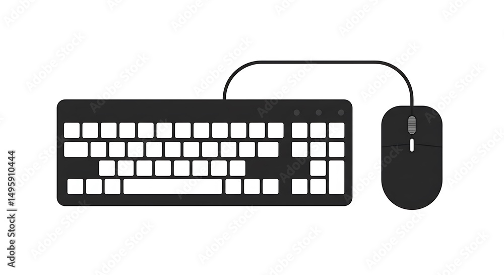 Poster computer keyboard and mouse on white background