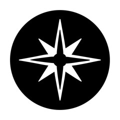 Monochrome Compass Star in Circular Frame Pointing in Eight Cardinal Directions