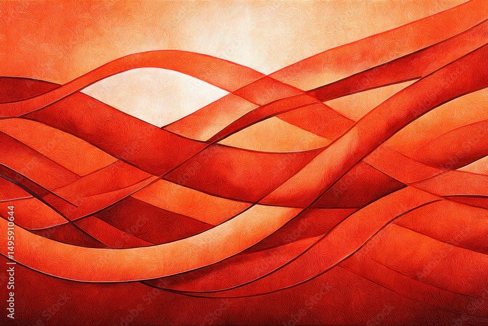 Poster red waves intertwine in an abstract design, showcasing a blend of warmth and energy with smooth flow