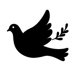 Silhouette of a dove carrying an olive branch symbolizing peace and hope