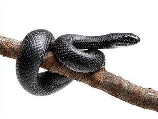 mexican black king snake hang on log isolated on white