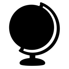Black silhouette of a globe on a stand against a white background