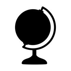 A simple black and white world globe icon on a white background