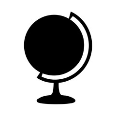 Simple minimalist black and white icon of a globe on a stand