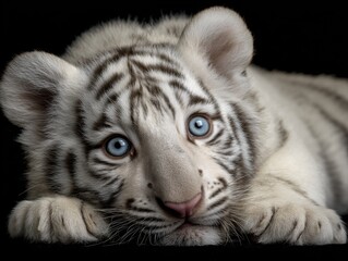 Obraz premium sleeping white tiger cub isolated on black