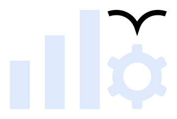 Bar chart indicating growth, gear symbolizing innovation, and bird conveying freedom of progress. Ideal for business, innovation, growth, analytics, freedom technology success. Flat simple metaphor