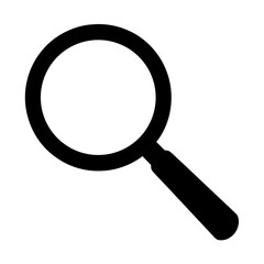 Simple black magnifying glass icon on a plain white background illustration