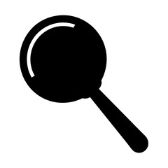 Black silhouette of a magnifying glass on a plain white background