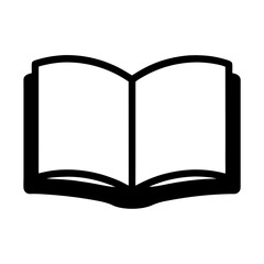 A simple black and white vector graphic of an open book illustration