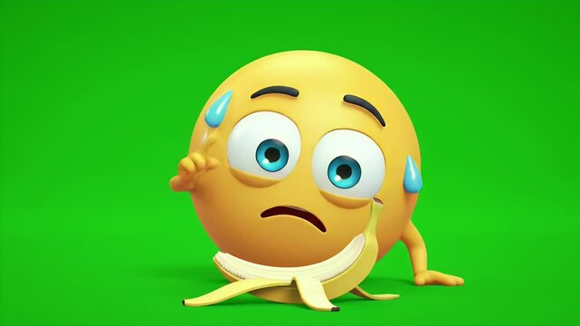 Stressed Emoji with Banana Peel on Green Screen