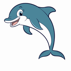 Obraz premium Cartoon funny dolphin .Vector illustration isolated on white background. Side view.
