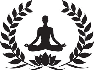 Silhouette of a Woman Meditating with Laurel Wreath and Lotus