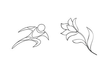 Obraz premium Abstract outline figure running towards a flower concept minimalist vector illustration
